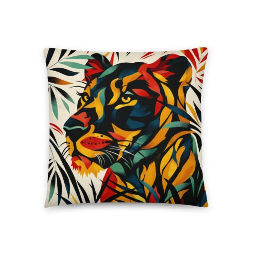 Colorful Tiger Between Leaves Basic Pillow - Image 2