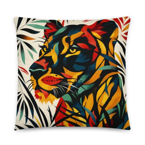 Colorful Tiger Between Leaves Basic Pillow