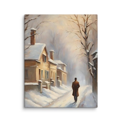 Man Walking Alone in Snowy Town Regular Canvas - Image 3