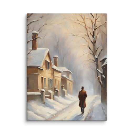 Man Walking Alone in Snowy Town Regular Canvas