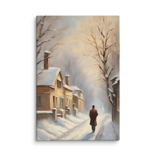 Man Walking Alone in Snowy Town Regular Canvas - Image 4