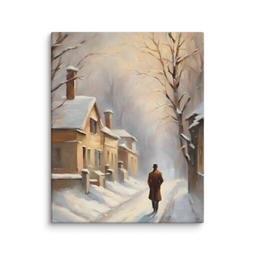 Man Walking Alone in Snowy Town Regular Canvas - Image 25