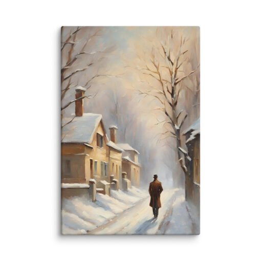 Man Walking Alone in Snowy Town Regular Canvas - Image 7