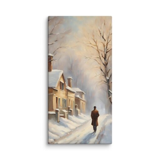 Man Walking Alone in Snowy Town Regular Canvas - Image 8