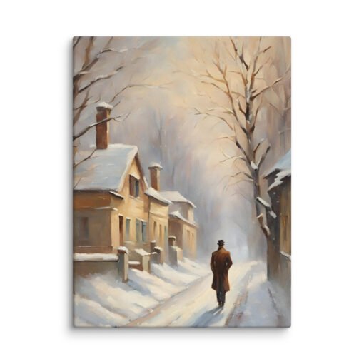 Man Walking Alone in Snowy Town Regular Canvas - Image 26