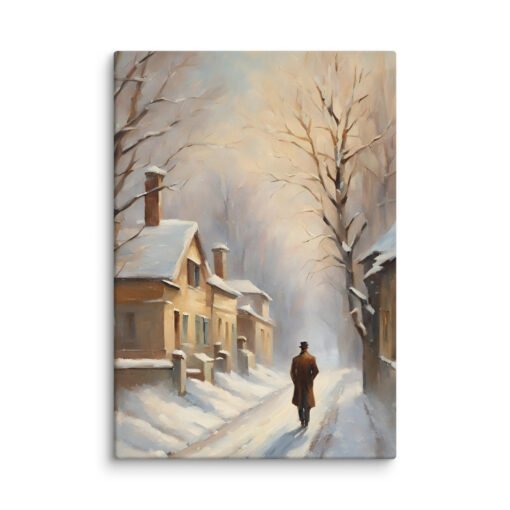 Man Walking Alone in Snowy Town Regular Canvas - Image 10