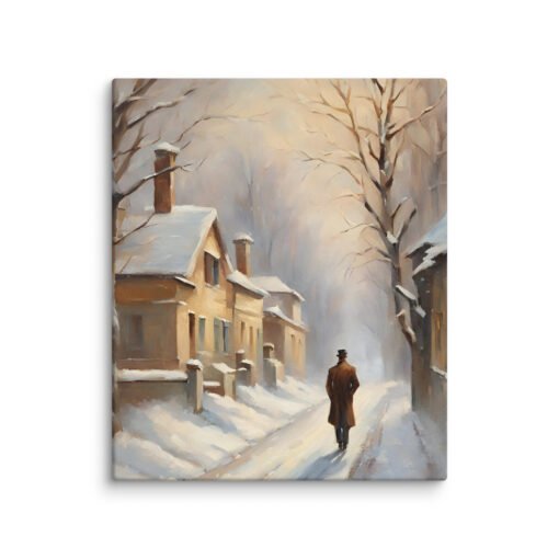 Man Walking Alone in Snowy Town Regular Canvas - Image 11