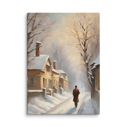Man Walking Alone in Snowy Town Regular Canvas - Image 12