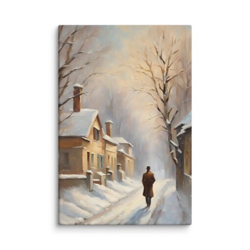 Man Walking Alone in Snowy Town Regular Canvas - Image 13