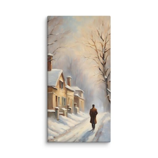 Man Walking Alone in Snowy Town Regular Canvas - Image 14
