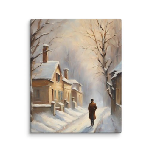 Man Walking Alone in Snowy Town Regular Canvas - Image 15