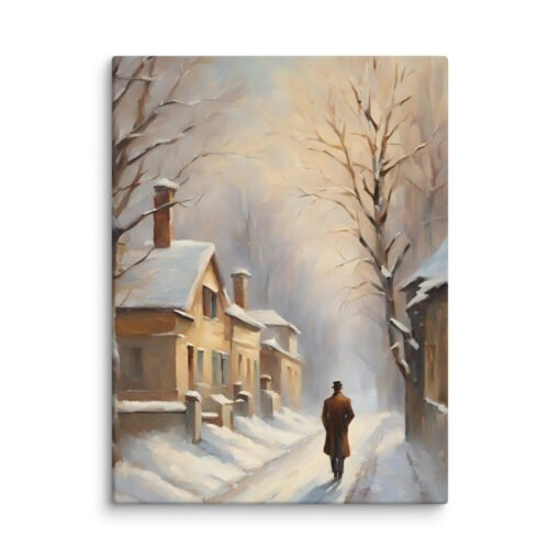 Man Walking Alone in Snowy Town Regular Canvas - Image 16