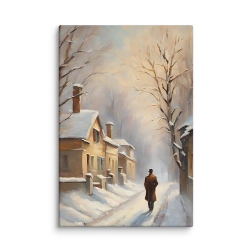 Man Walking Alone in Snowy Town Regular Canvas - Image 27