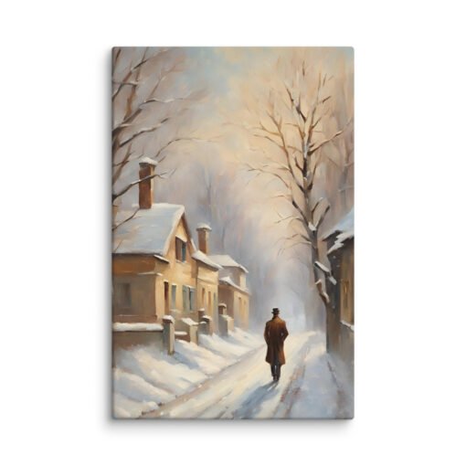 Man Walking Alone in Snowy Town Regular Canvas - Image 18