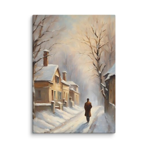 Man Walking Alone in Snowy Town Regular Canvas - Image 19