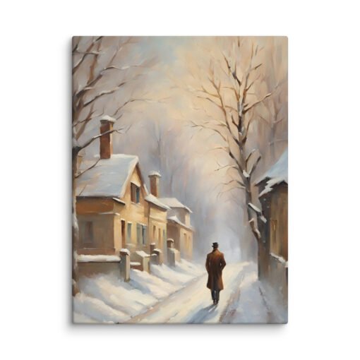 Man Walking Alone in Snowy Town Regular Canvas - Image 20
