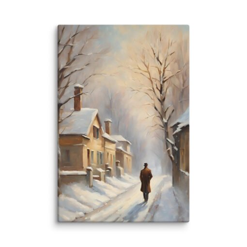 Man Walking Alone in Snowy Town Regular Canvas - Image 21