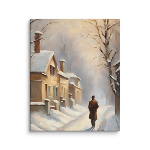 Man Walking Alone in Snowy Town Regular Canvas - Image 22