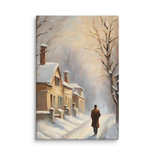Man Walking Alone in Snowy Town Regular Canvas - Image 23