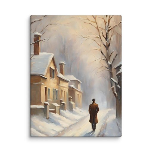 Man Walking Alone in Snowy Town Regular Canvas - Image 24