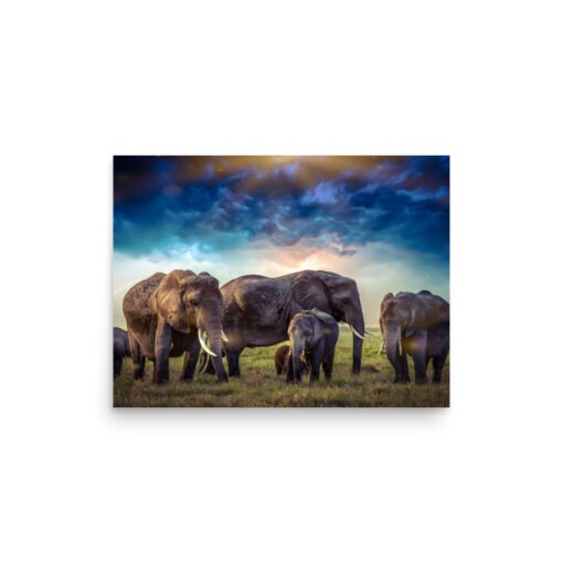 Elephants in Nature with Cloudy Sky Regular Poster - Image 5