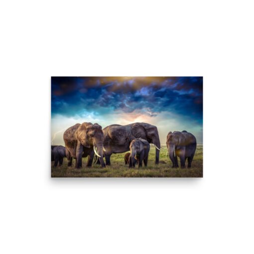 Elephants in Nature with Cloudy Sky Regular Poster