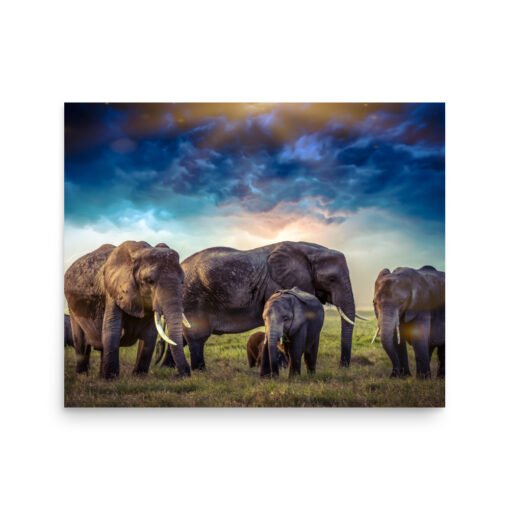 Elephants in Nature with Cloudy Sky Regular Poster - Image 6