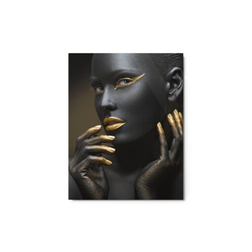 Woman in Gold Make-up Black Glossy Metal prints