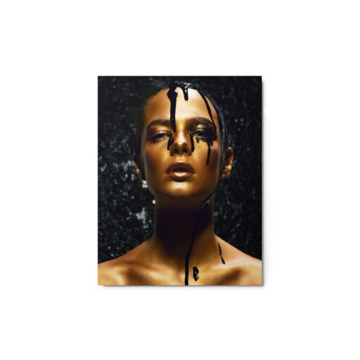 Golden Woman with Black Background Glossy Metal Prints - Image 3