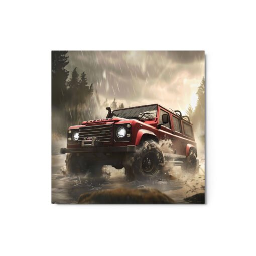 Land Rover Jeep in Rainy Weather Glossy Metal Prints - Image 3