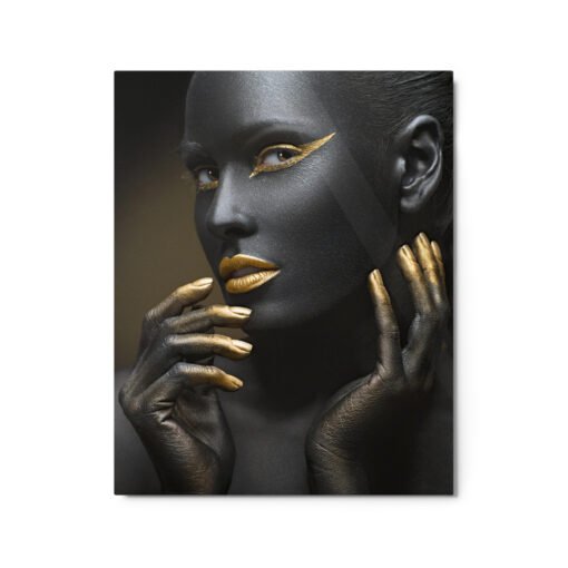 Woman in Gold Make-up Black Glossy Metal prints - Image 4