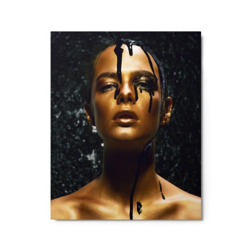 Golden Woman with Black Background Glossy Metal Prints - Image 4