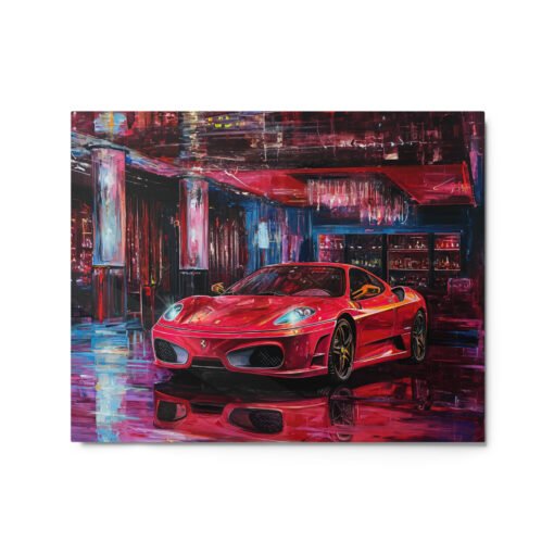 Attractive Red Ferrari with its Reflection on the Floor Glossy Metal Prints - Image 4