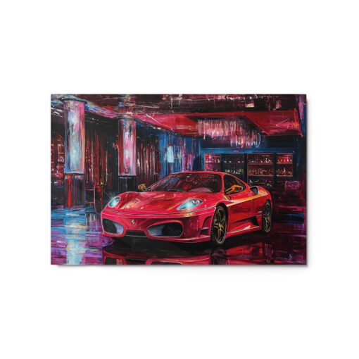 Attractive Red Ferrari with its Reflection on the Floor Glossy Metal Prints - Image 5