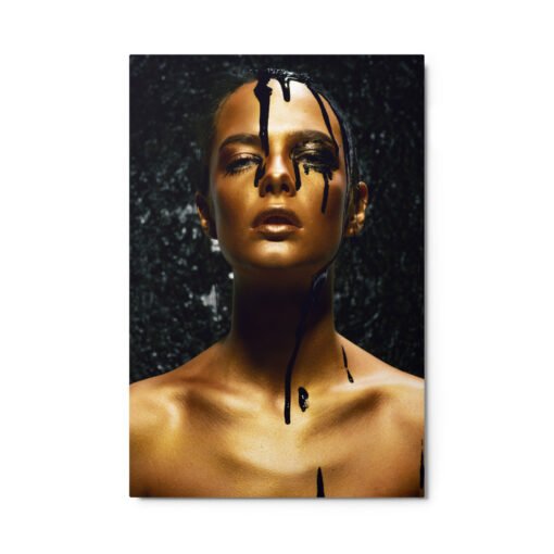 Golden Woman with Black Background Glossy Metal Prints