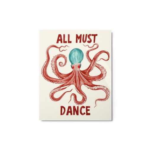 All Must Dance Red Octopus Glossy Metal prints - Image 2