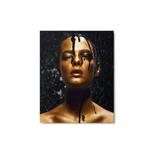 Golden Woman with Black Background Glossy Metal Prints - Image 2