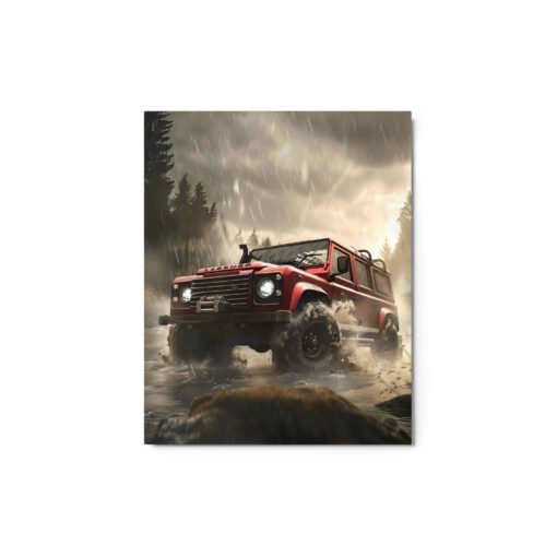 Land Rover Jeep in Rainy Weather Glossy Metal Prints