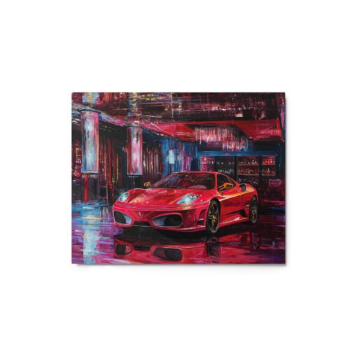 Attractive Red Ferrari with its Reflection on the Floor Glossy Metal Prints - Image 2