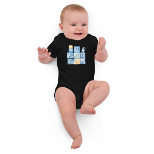 Blue Alphabit Cubes Organic Cotton Baby Bodysuit - Image 4