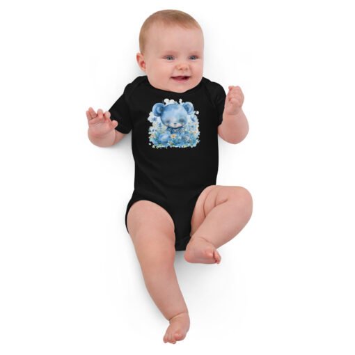 Cute Blue Bear Organic Cotton Baby Bodysuit