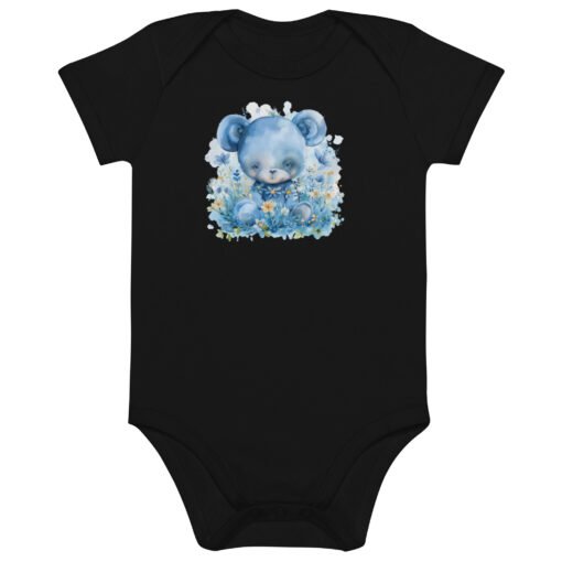 Cute Blue Bear Organic Cotton Baby Bodysuit - Image 2