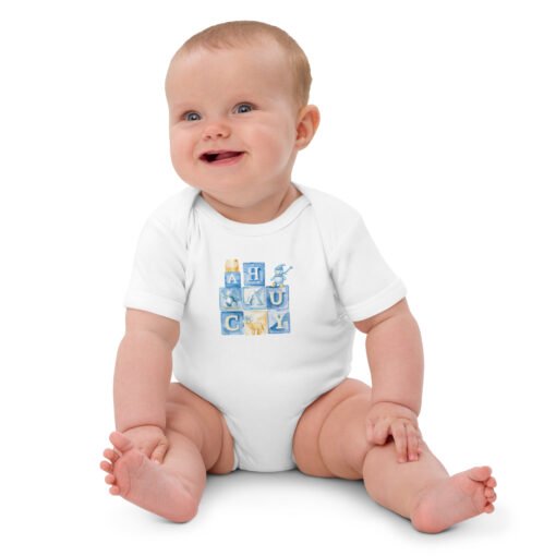 Blue Alphabit Cubes Organic Cotton Baby Bodysuit