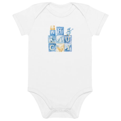 Blue Alphabit Cubes Organic Cotton Baby Bodysuit - Image 2