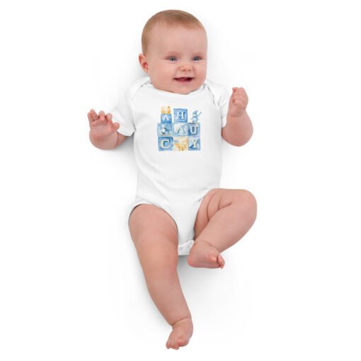 Blue Alphabit Cubes Organic Cotton Baby Bodysuit - Image 3