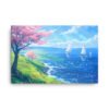 Sea View in the Spring with Pink Leaves Tree Thin canvas