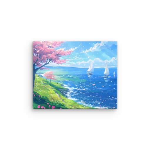Sea View in the Spring with Pink Leaves Tree Thin canvas - Image 10