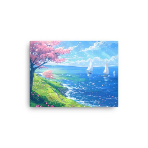 Sea View in the Spring with Pink Leaves Tree Thin canvas - Image 11